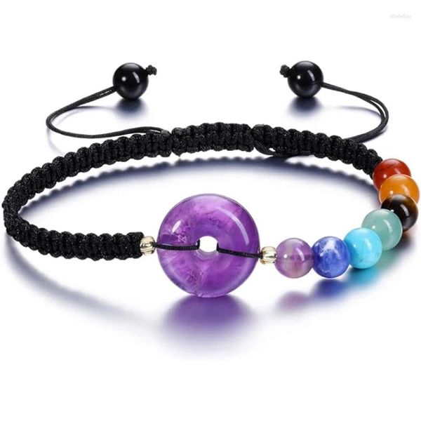 Strand xsm 7 chakra pedra pulseira cura cristal sorte moeda gemas naturais trançado corda pulseiras para mulheres presentes de natal