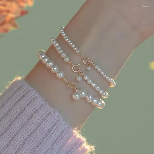 Bracciale con perle bianche da 6 mm per gioielli da donna a portata di mano, piccoli articoli con braccialetti con perline con regalo per feste