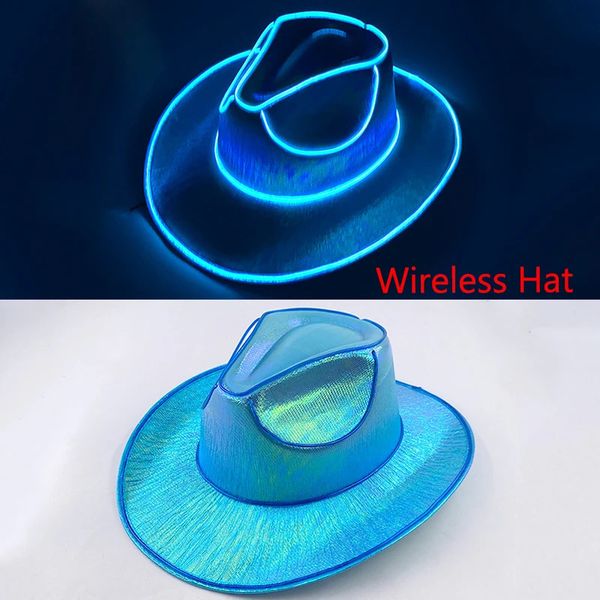 Cappello da cowboy unisex EL Wire Neon Light up Dance Fedora Cap Solid Jazz Party Glitter Costume Stage Show Forniture DJ 240124