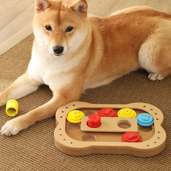 Giocattoli Giocattolo per animali domestici Giocattoli interattivi per cani in legno Anti soffocamento Ciotola per cani Dispenser di cibo per cuccioli Educativo Bone Paw Puzzle Giocattoli di addestramento per l'alimentazione