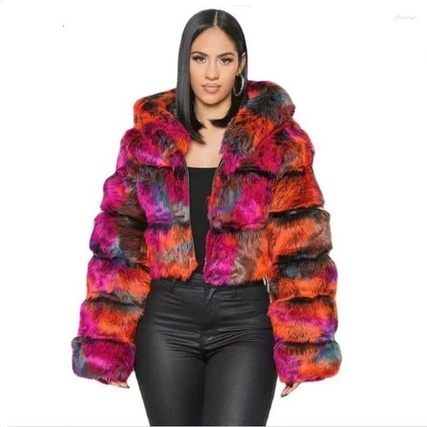 Женское меховое однотонное женское пальто для отдыха 2024, теплое зимнее модное пальто с капюшоном и короткими рукавами Y217