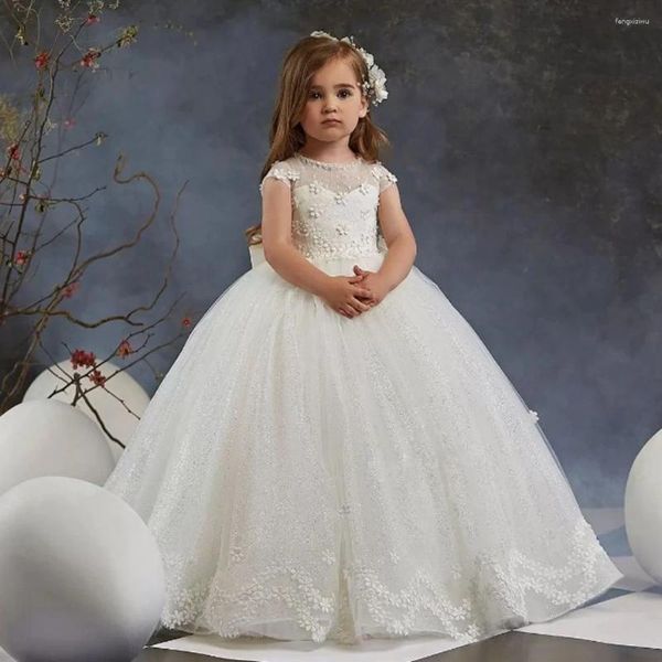 Abiti da ragazza Immagine Ragazze infantili Perle complete Fiocco Lunghezza al ginocchio Principessa Primo compleanno Abito Abbigliamento per bambini Evento speciale