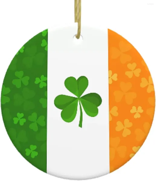 Decorações de Natal Padrão de Bandeira Cerâmica Pendurada Ornamento - Forma Redonda Ideal para Festivo Irlandês Americano Impresso