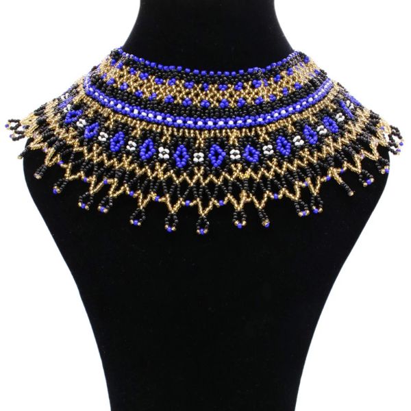 Colares Clássico Africano Étnico Resina Bead Colar Chunky para Mulheres Boho Multilayer Malha Bib Collar Declaração Maxi Indian Tribal Jóias