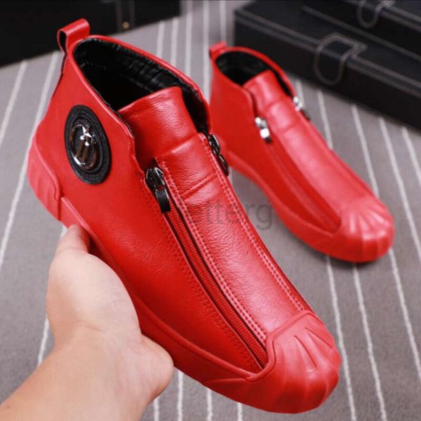 2024 neue High Top Schuhe Männliche Nähte Doppelte Sicherheit Promi Casual Schuhe Modische Männliche Martin Schuhe Rot Mit Samt Seitlichem Reißverschluss Board Schuh V1.17