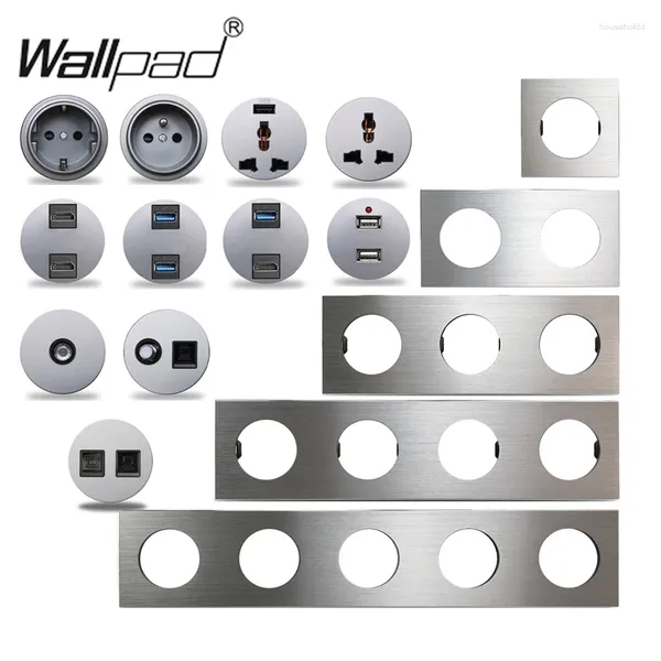 Smart Home Control Wallpad L6 Prata Escovado Alumínio Interruptor de Parede UE Soquete Francês Carregador USB RJ45 CAT6 HDMI Módulos de Áudio DIY Grátis