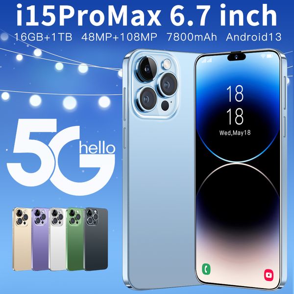 2024 i15 Pro Max Cep Telefonları 6.7 inç Akıllı Telefon 4G LTE 5G Akıllı Telefonlar 1 TB Kamera 48MP 108MP Yüz Kimliği GPS Octa Çekirdek Android Cep Telefonu