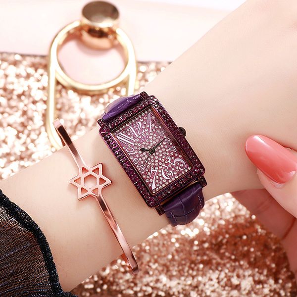 Womens Square Retro Casual Luce casual Luxuria di alta qualità Squisita Diamond Cintura Impermeabile Watch B8