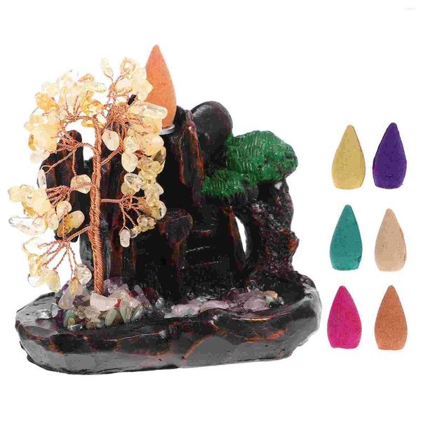 Flores decorativas ornamentos de árvore de cristal desktop backflow incenso titular decorações para casa dinheiro artesanato mesa central