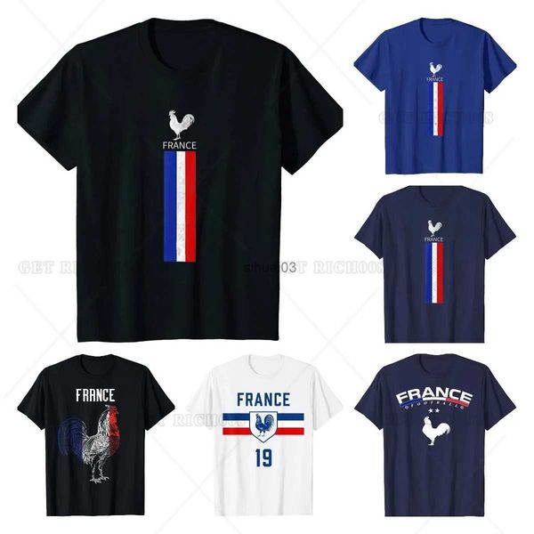 Homens camisetas Nacional França Bandeira Galo Francês Futebol Futebol T-shirt Casual Algodão Diário Quatro Estações Tees Oversized Camiseta