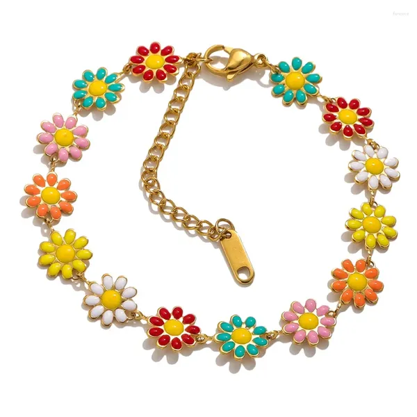 Link pulseiras moda aço inoxidável doce margarida flor charme pulseira minimalista mulher pingando óleo jóias finas festivo banquete presentes