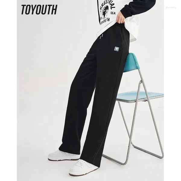 Kadın Pantolon Toyouth Kadın Sweatpants 2024 Bahar Çizme Bel Düz Uzun Pantolonlar Siyah Beyaz Temel Tüm Maç Gündelik Sporları