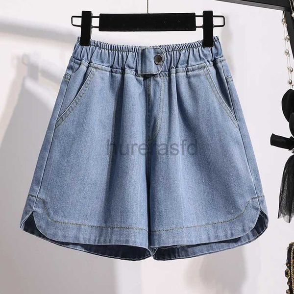 Shorts femininos shorts jeans para mulheres na cintura alta perna larga jeans fino de verão cintura elástica casual shorts soltos calças quentes s-5xl d240426