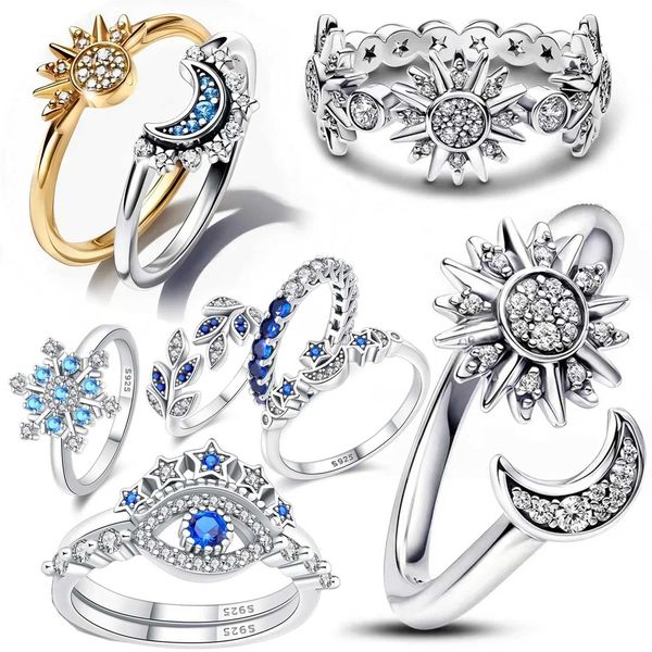 Bandringe 925 Sterling Silber Ringe für Frauen Funkelnder Kopf Verlobungsring Blumenring Gänseblümchenringe Original Festival Schmuck Geschenk 240125