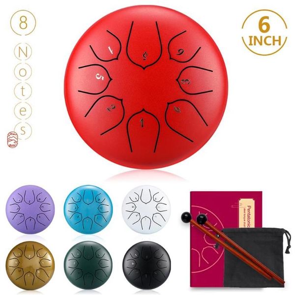 Party Favor 6 Zoll 8 Tone Steel Tongue Drum Mini Hand Pan Drums Handheld Tank Percussion Instrument für Yoga Meditation Musik Love329W