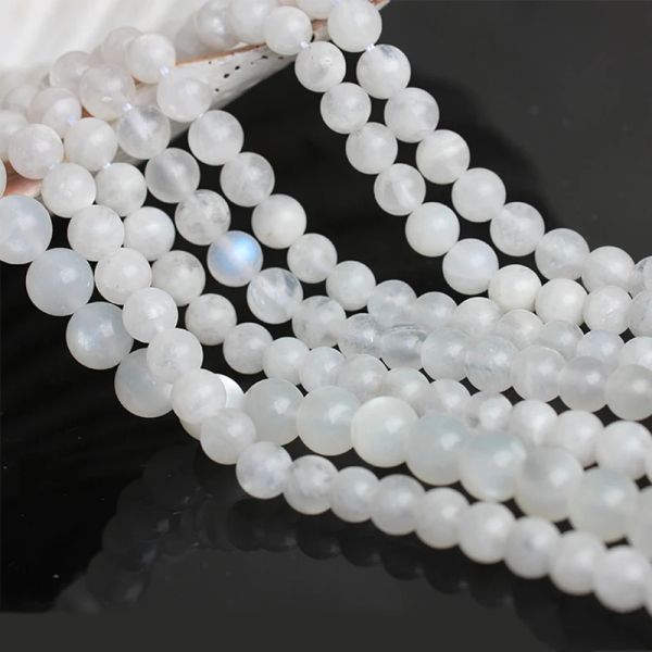 Halskette AAA + natürlicher weißer Mondstein, runde lose Perlen für Schmuckherstellung, DIY-Armbänder, 6/8/10 mm, Edelsteine, Perlen
