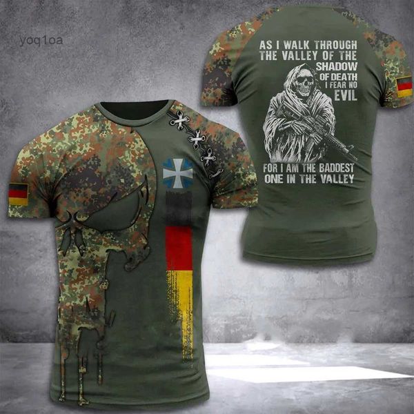 Herren T-Shirts 2023 Deutschland Männer und Frauen Schädel Flagge 3D-Druck T-Shirt Veteran Kurzarm O-Ausschnitt T-Shirt Lässige Grafik Übergroße lose Kinderoberteile