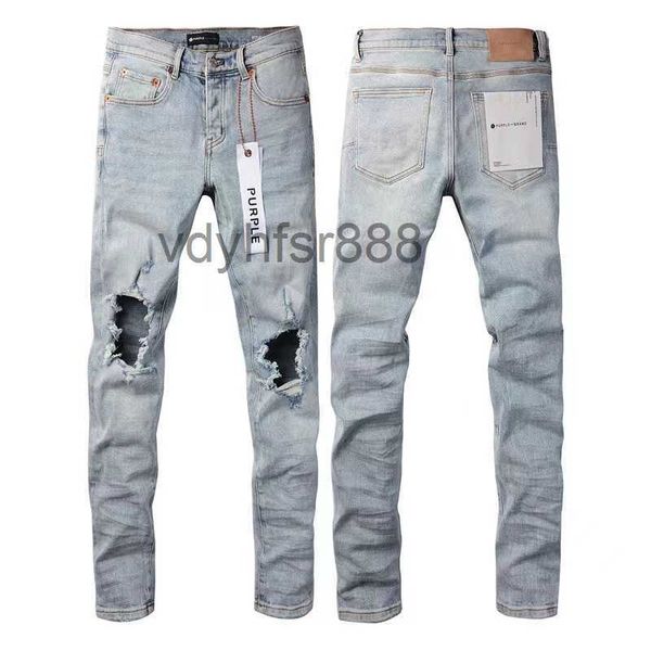 Moda Uomo Strappo Commercio Estero Jeans Azzurri Cuciture Design da Uomo Moto Equitazione Pantaloni Slim Freschi Viola per Donna Rock Revival Lettera Pant A38A