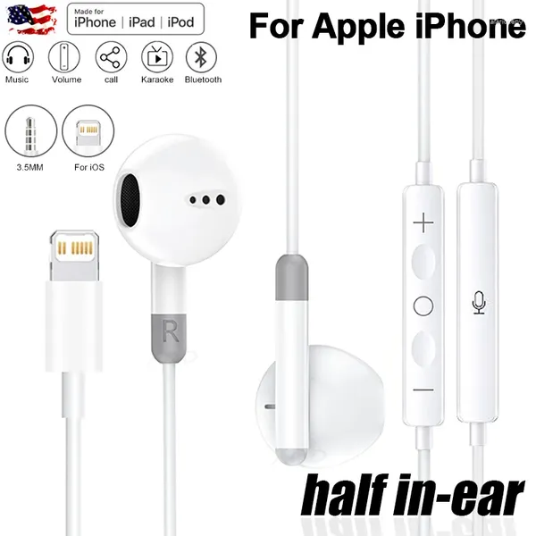Para apple original bluetooth com fio fones de ouvido iphone 11 13 12 14 pro max xs xr x 8 7 plus 6 metade in-ear relâmpago fones de ouvido