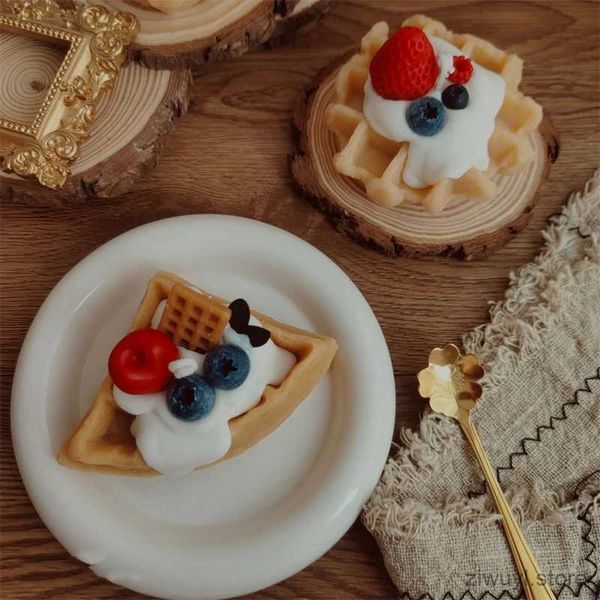 2pcs mumlar meyve dondurma waffle aroma mum soya balmumu kokulu mum çilek kek tatlı yatak odası dekorasyon çekim sahne doğum günü hediyesi