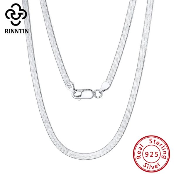 Ожерелье Rinntin из стерлингового серебра 925 пробы, уникальное 3 мм/4,5 мм, плоская цепочка в виде змеи в елочку для женщин и мужчин, цепочка с лезвием в стиле панк, ожерелье, ювелирные изделия SC35