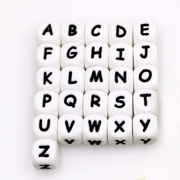 Colares Kovict 100/200/500pcs 10mm Inglês Alphabet Silicone Letters Beads Baby Diy Colar Acessórios