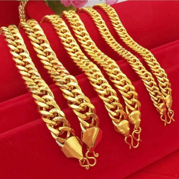 Мужская кубинская цепочка Shajin Boss, плоская цепочка с латунным покрытием, европейское ожерелье, ожерелье из 24-каратного золота с имитацией золота