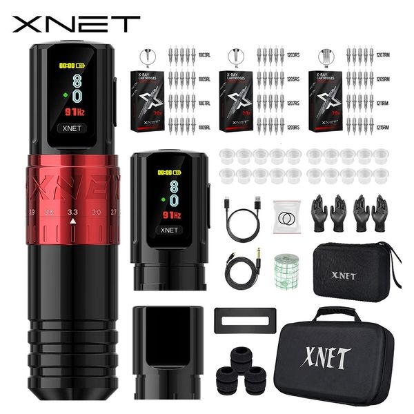 XNET Vipera Kit de Máquina de Tatuagem Sem Fio Curso Ajustável 2.4-4.2mm Display OLED 60pcs Cartucho de Tatuagem Mista para Tatuadores 240124