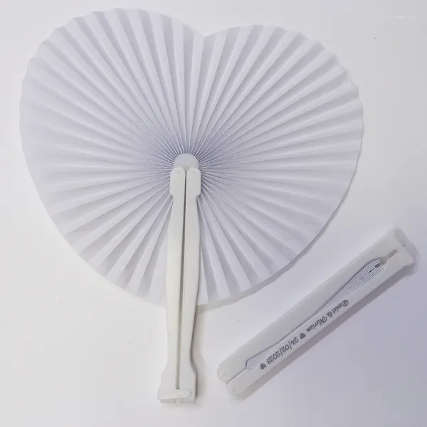 Leques de papel dobrável branco personalizado grátis 15/25 com alças de plástico em forma de coração para festas de lembranças de casamento