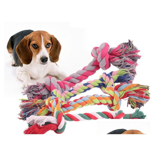 Brinquedos para cães mastiga 7 polegadas nó colorf durável trançado osso corda mastigando brinquedo algodão atado para cães pequenos descalcificador dental drop entrega ot9na