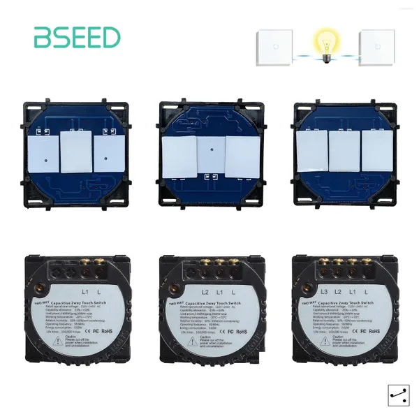 Controle Home Inteligente BSEED A base do interruptor de toque de parede Padrão da UE 1/2 / 3Gang Função Parte AC110-240V Interruptores de luz sem painel de vidro