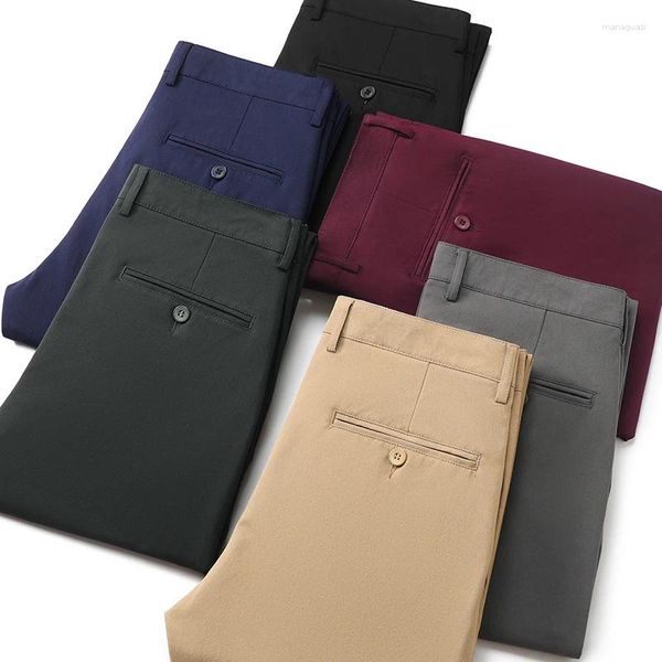 Pantaloni da uomo 2024 Business Casual dritto micro elastico bordeaux kaki nero classico marchio di moda pantaloni quattro stagioni