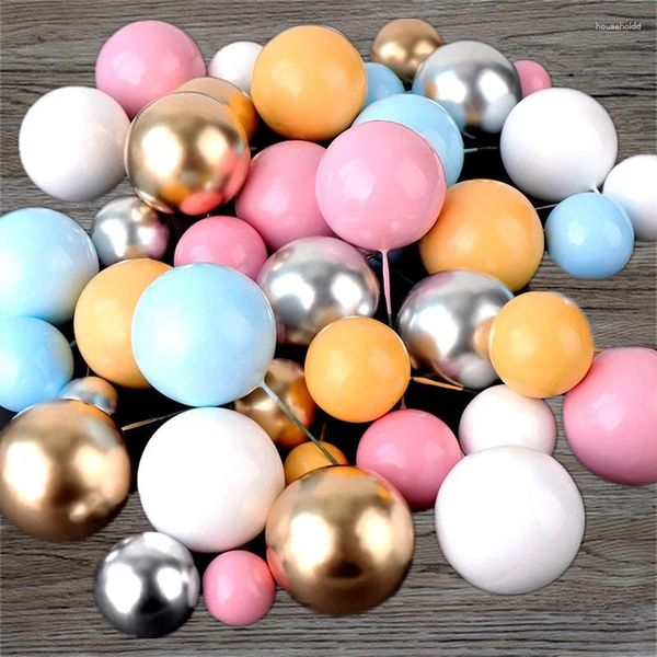 Ferramentas de bolo 20 peças topper bola de prata dourada feliz aniversário diy cupcake bandeira casamento decoração de natal