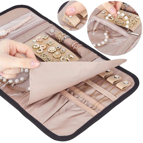 Halskettenrolle, faltbar, Schmucketui, Reise-Schmuck-Organizer, tragbar, für Reisen, Ohrringe, Ringe, Diamant-Halsketten, Jewerly-Aufbewahrungstasche