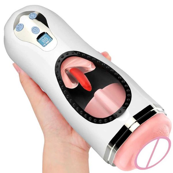 Masturbatoren OLO Erotische Beheizte Vagina Echte Muschi Männliche Masturbation Tasse Vibrator Zunge Lecken Massagegerät Eichel Saugen Sex Spielzeug für Männer