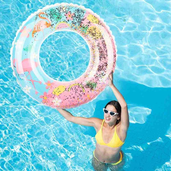 Andere Pools SpasHG Flamingo Pailletten aufblasbarer Schwimmring Tube Kinder Erwachsene schwimmender Outdoor-Schwimmkreis Pool Strandparty Wassersportspielzeug YQ240129