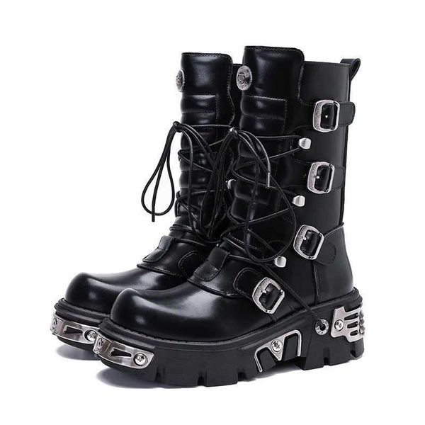 Stiefel 2023 Winter Damenstiefel britischer Stil Street Rock Black Metal Mittelrohr Ritter Martin Motorradstiefel Schuh Große Größe 41-44L2401