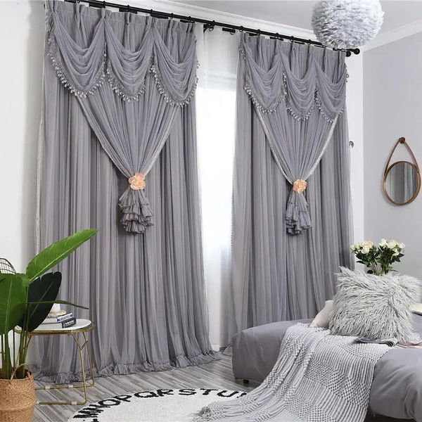 Prinzessinnen-Mädchen-Traum-Vorhang für Wohnzimmer, Esszimmer, Schlafzimmer, Spitze, vollständig verdunkelnd, Schlafzimmer, doppellagig, ein schwebendes Fenster, 240118