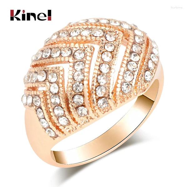 Anéis de cluster Kinel noiva noivado para mulheres cor de ouro retro olhar grande oval anel de cristal austríaco vintage jóias 2024