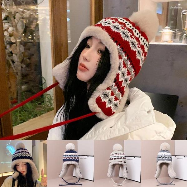 Beralar Erkek Kadınlar Örme Tuzak Kulaksağı Kayak Kapağı Rahat Erkek Kadın Kalın Sıcak Kış Beanie Şapka Kürk Pompom Rusya