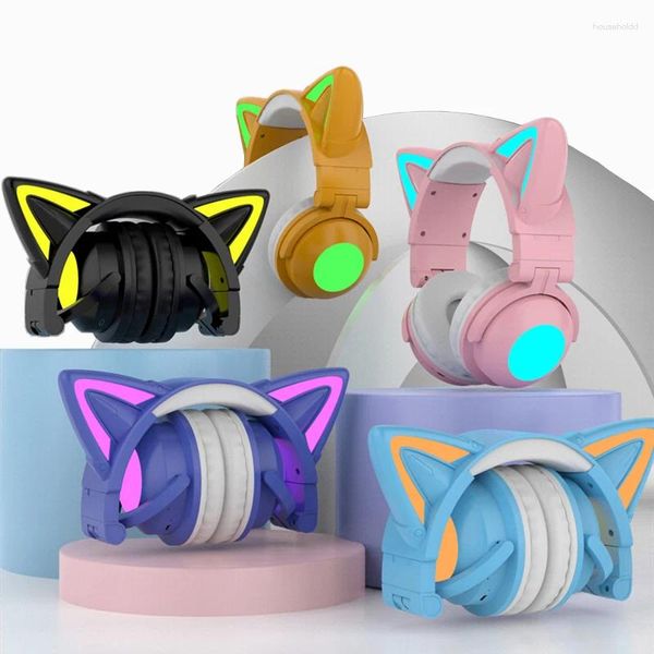 Поступление RGB Cat Ear Беспроводные гарнитуры с микрофоном 7,1 Стерео Музыка Bluetooth 5,0 Гарнитура Поддержка управления Светлый цвет Подарок