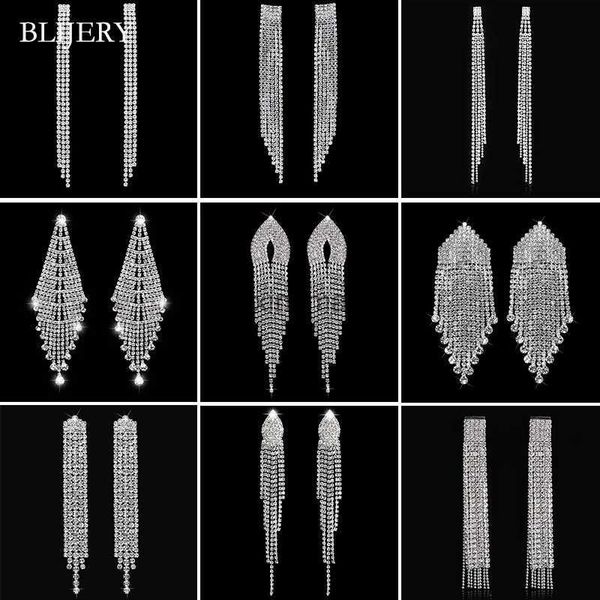 Stud Blijery Bling Rhinestone Kristal Uzun Püskül Damla Küpeler Kadınlar İçin Büyük Asma Seherbük Küpeler Brincos Gelin Mücevher YQ240129