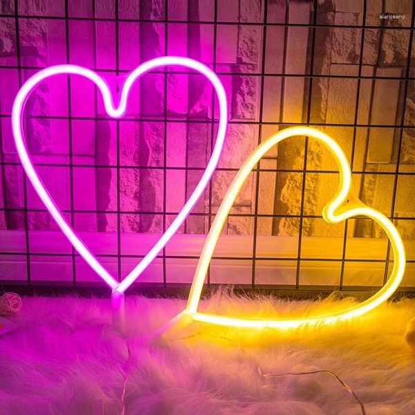 Luci notturne Creative LED Neon Light Sign AMORE CUORE Decorazione della festa nuziale Anniversario Decorazione della finestra della casa Lampada regalo