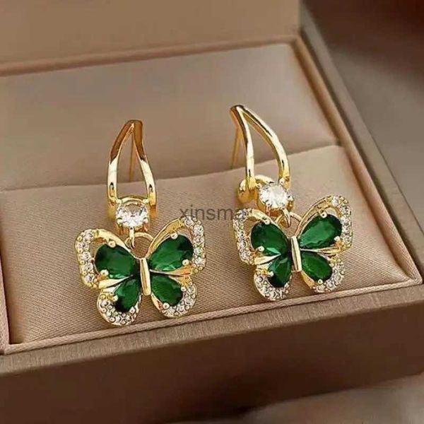 Stud 925 agulha de prata vintage verde cristal borboleta brincos para mulheres jóias novas tendências de luxo zircão brincos femininos yq240129