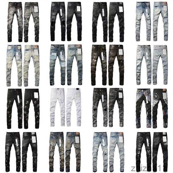 Jeans viola da uomo firmati moda motociclisti strappati invecchiati da donna marca High Street Patch Hole denim cargo per uomo pantaloni neri 8OIO 8OIO MVMO S95D S95D