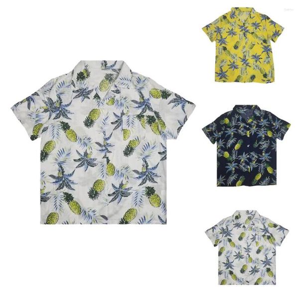 Camiseta masculina botão festa slim fit fashion tops soltos verão frutas estampa camisa de manga curta top