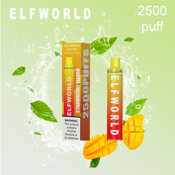 Original elfworld 2500 Puffs Bars Einweg-Vape-Stift E-Zigaretten 7 ml vorgefüllte Pods-Kartusche 500 mAh wiederaufladbare Batterie Puffs 2K-Silikon-Mundstück 0 % 2 % 5 % nic