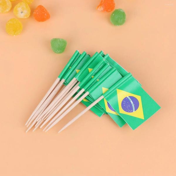 Ferramentas de bolo 100 peças bandeira nacional do brasil design toppers criativos picaretas de frutas cupcake inserção decoração palito de dente fontes de festa