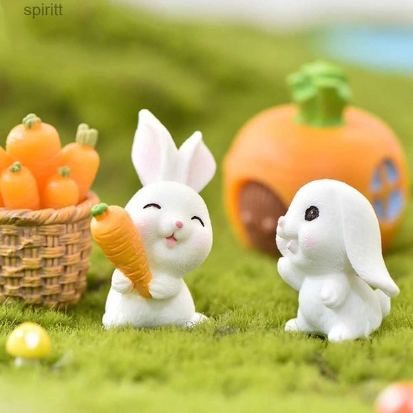 Altri accessori per la decorazione della tavola Simpatico coniglio coniglietto ornamento resina casa mini figurine in miniatura paesaggio pasquale YQ240129