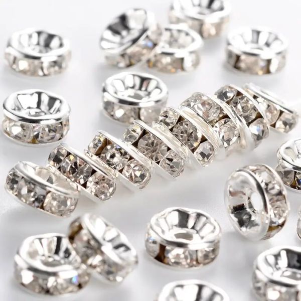 Lucite 500 peças contas espaçadoras de cristal de latão strass 6/7/8mm grau a rondelle descobertas de joias cor sier